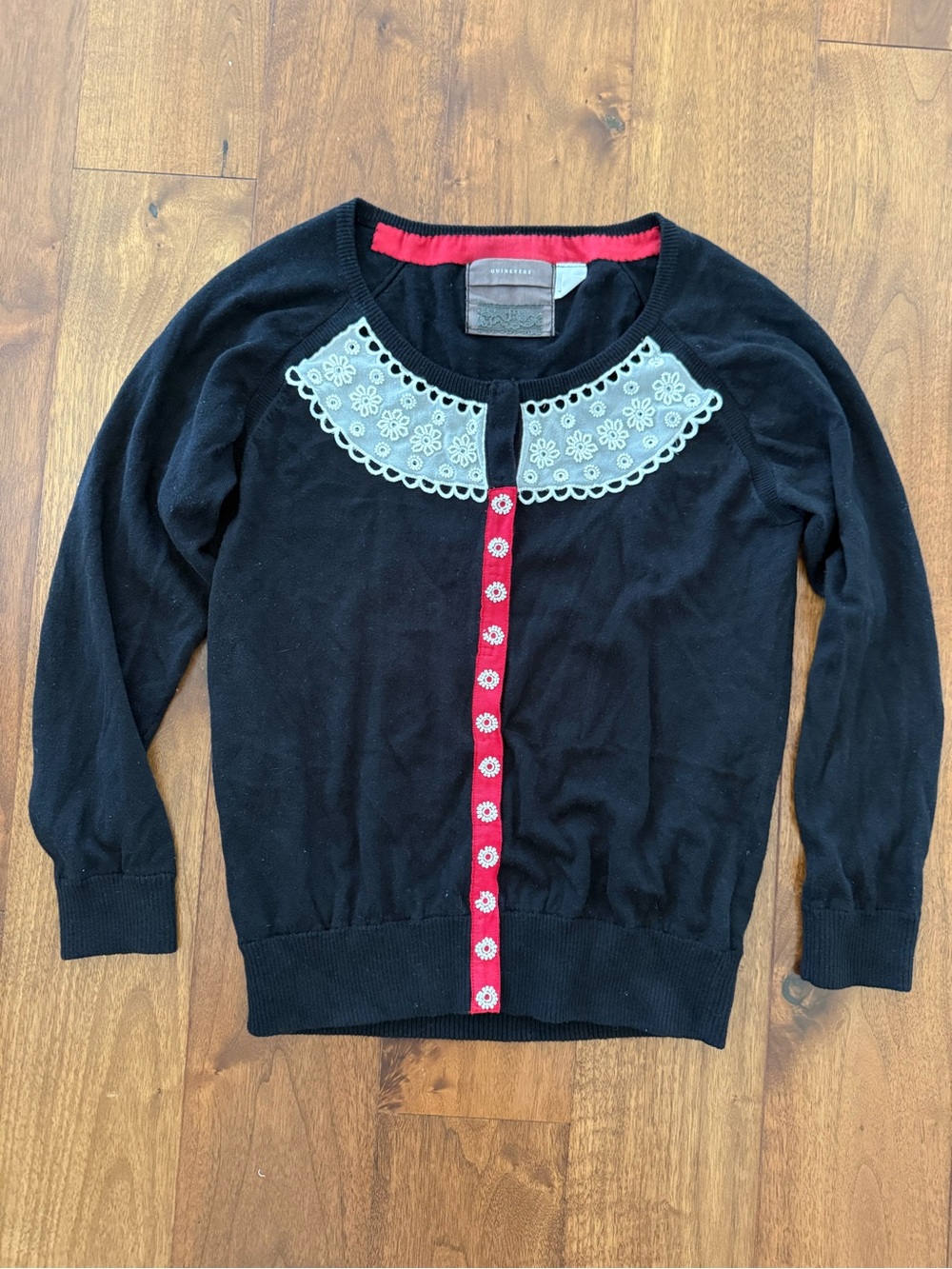 ANTHROPOLOGIE Guinevere Cashmere Beaded Lace Applique Cardigan Sweater Vintage